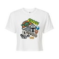 thumbnail image 1 of Star Wars - The Mandalorian Mando Grogu Stickers  - Juniors Cropped Short Sleeve Graphic T-Shirt, 1 of 5
