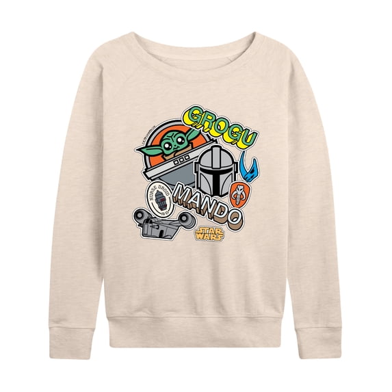 Star Wars - The Mandalorian Mando Grogu Stickers - Wo Men's French Terry Long Sleeve Pullover