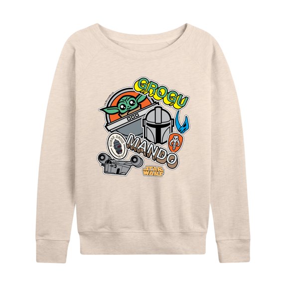 Star Wars - The Mandalorian Mando Grogu Stickers  - Wo Men's French Terry Long Sleeve Pullover