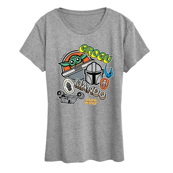 Star Wars - The Mandalorian Mando Grogu Stickers  - Wo Men's Short Sleeve Graphic T-Shirt