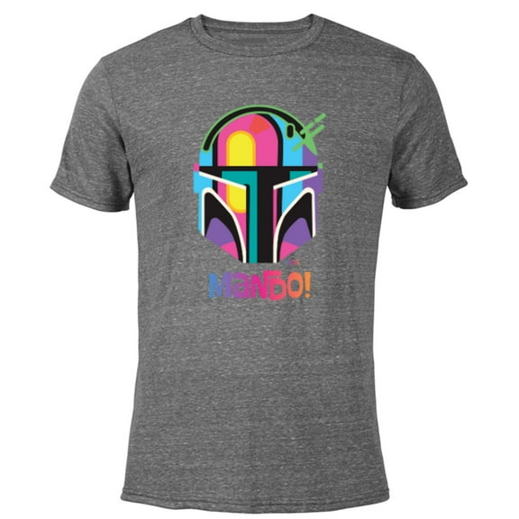 Star Wars The Mandalorian Mando Helmet Neon - Short Sleeve Blended T-Shirt for Adults - Customized-Dark Heather