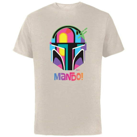 Star Wars The Mandalorian Mando Helmet Neon - Short Sleeve Cotton T-Shirt for Adults - Customized-Natural