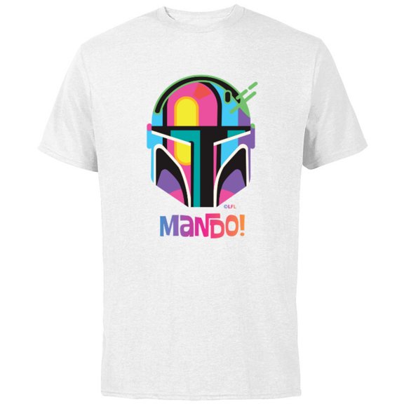 Star Wars The Mandalorian Mando Helmet Neon - Short Sleeve Cotton T-Shirt for Adults - Customized-White