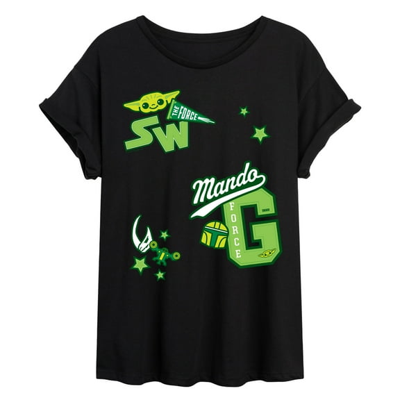 The Mandalorian - Letterman Patches - Juniors Oversized Graphic T-Shirt