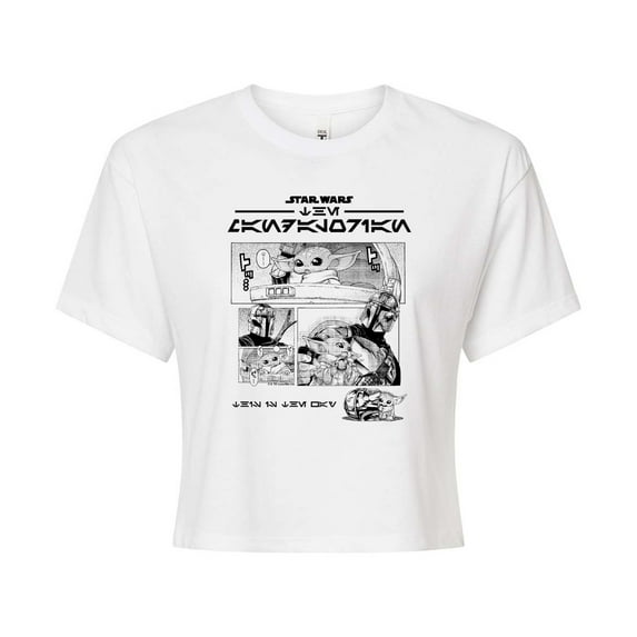 Star Wars - The Mandalorian Mando Manga - Juniors Cropped Short Sleeve Graphic T-Shirt