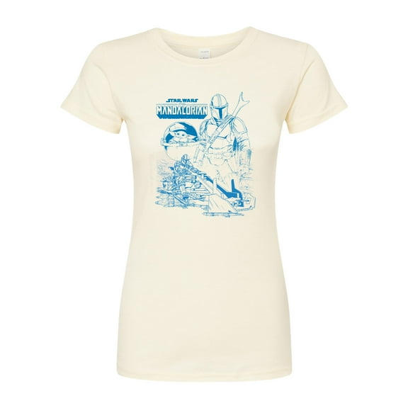 Star Wars - The Mandalorian Mando Sketchy  - Juniors Fitted Short Sleeve Graphic T-Shirt