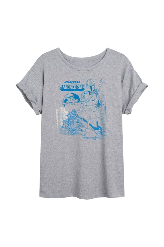 - The Mandalorian Mando Sketchy - Womens Oversized Graphic T-Shirt
