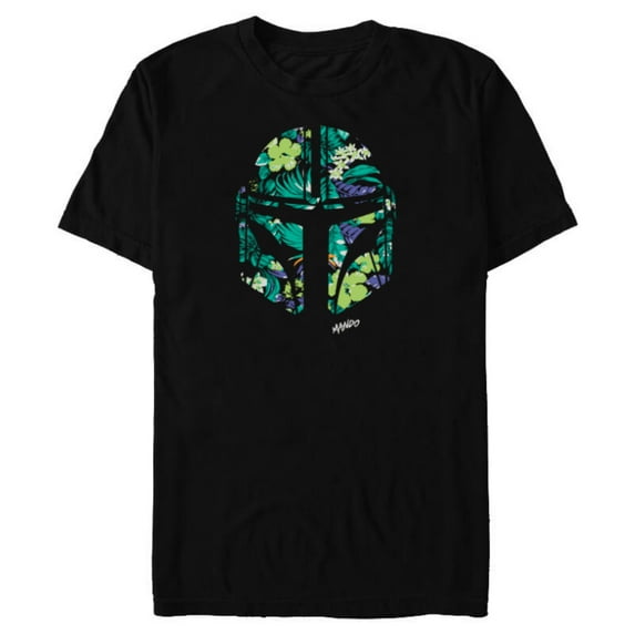 Star Wars The Mandalorian Mando Tropical Print Helmet - Short Sleeve Blended T-Shirt for Adults - Customized-Black