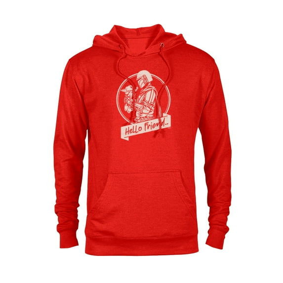 Star Wars The Mandalorian Mando and Grogu Hello Friend - Pullover Hoodie for Adults - Customized-Red