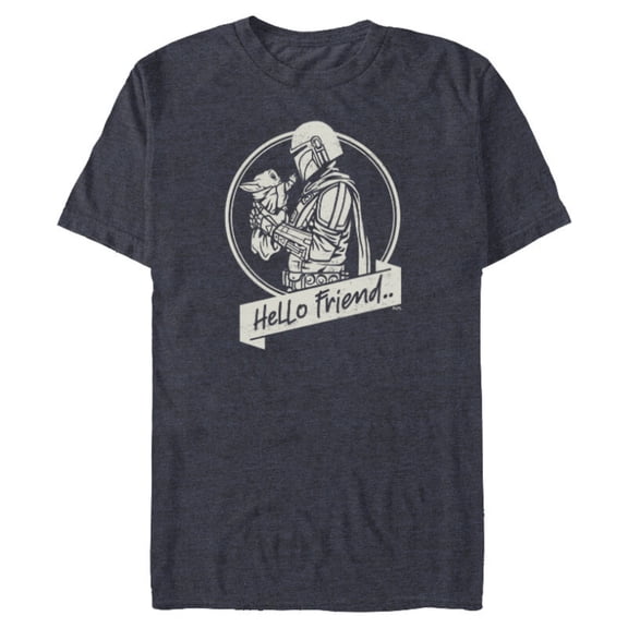 Star Wars The Mandalorian Mando and Grogu Hello Friend - Short Sleeve Blended T-Shirt for Adults - Customized-Navy Heather