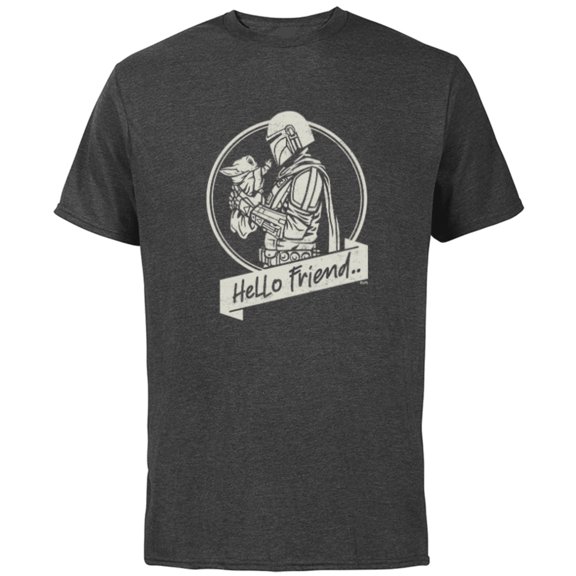 Star Wars The Mandalorian Mando and Grogu Hello Friend - Short Sleeve Cotton T-Shirt for Adults - Customized-Charcoal