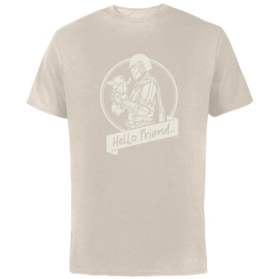 Star Wars The Mandalorian Mando and Grogu Hello Friend - Short Sleeve Cotton T-Shirt for Adults - Customized-Natural
