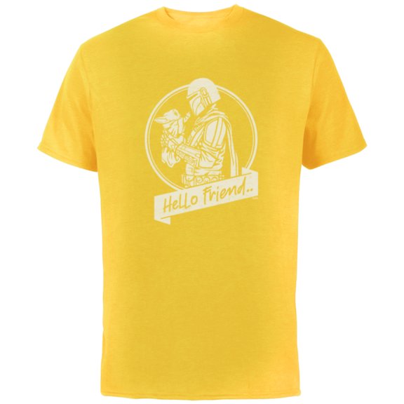 Star Wars The Mandalorian Mando and Grogu Hello Friend - Short Sleeve Cotton T-Shirt for Adults - Customized-Yellow