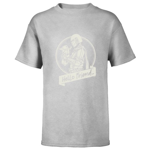 Star Wars The Mandalorian Mando and Grogu Hello Friend - Short Sleeve T-Shirt for Kids - Customized-Athletic Heather