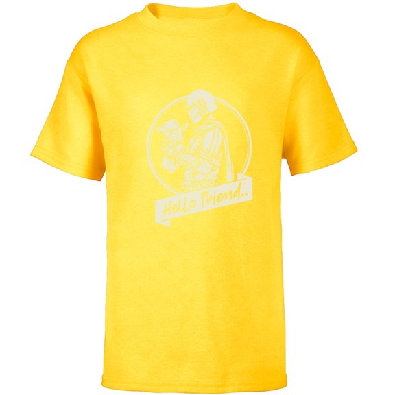 Star Wars The Mandalorian Mando and Grogu Hello Friend - Short Sleeve T-Shirt for Kids - Customized-Yellow