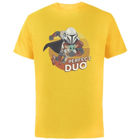 Star Wars The Mandalorian Mando and Grogu Perfect Duo - Short Sleeve Cotton T-Shirt for Adults - Customized-Yellow
