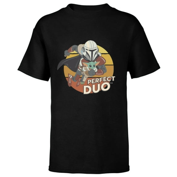 Star Wars The Mandalorian Mando and Grogu Perfect Duo - Short Sleeve T-Shirt for Kids - Customized-Black