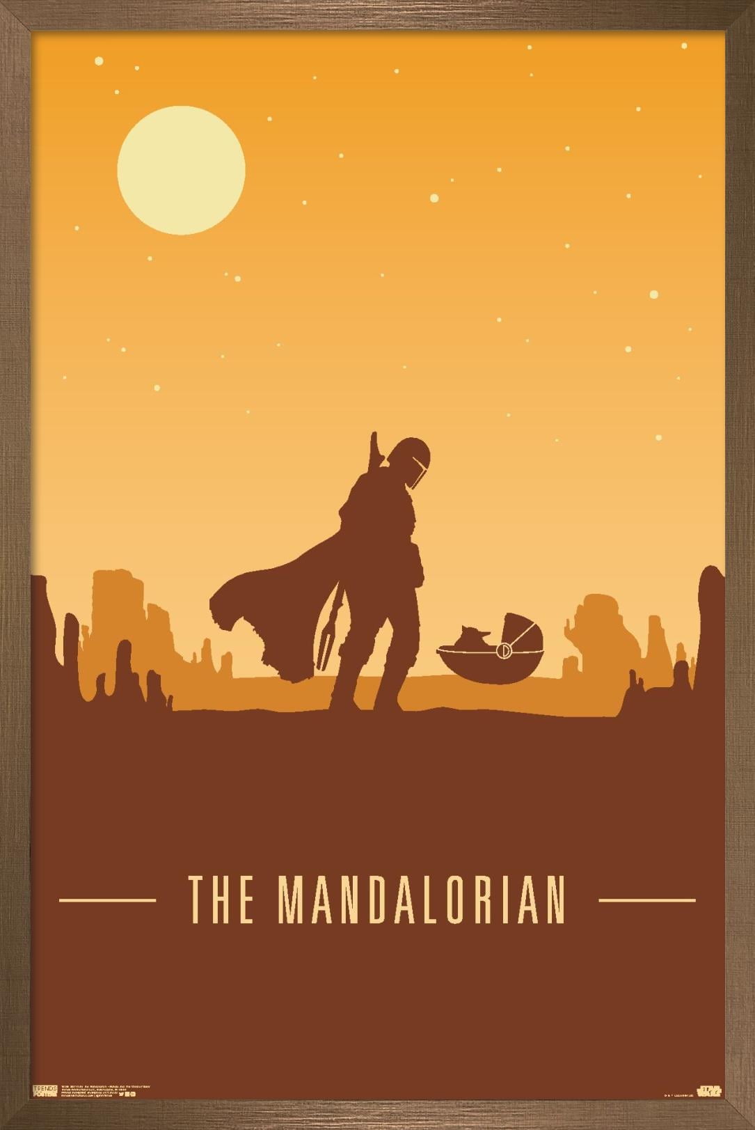 Star Wars: The Mandalorian - Mando and The Child At Dusk Wall Poster, 14.725" x 22.375", Framed