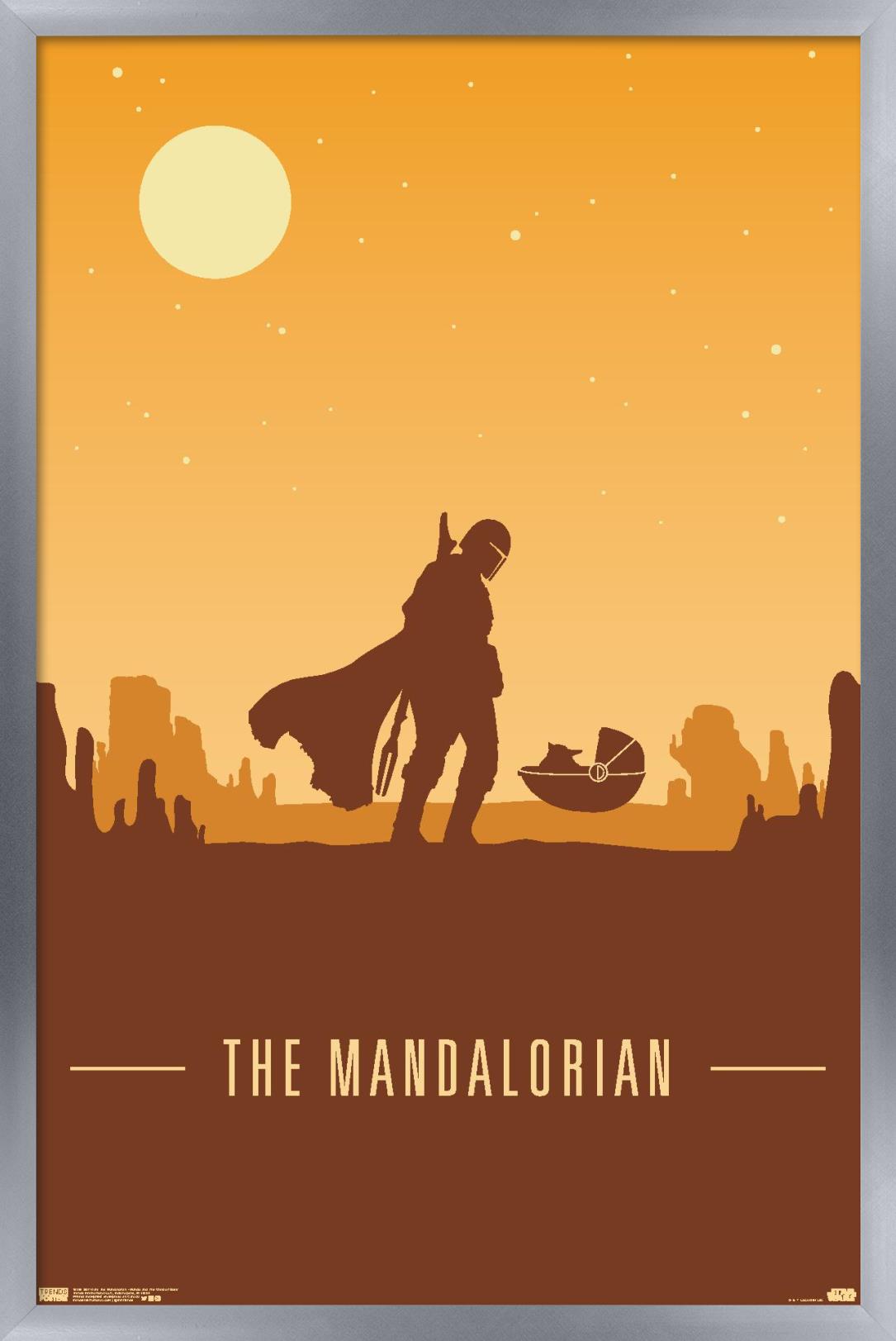 Star Wars: The Mandalorian - Mando and The Child At Dusk Wall Poster, 14.725" x 22.375", Framed