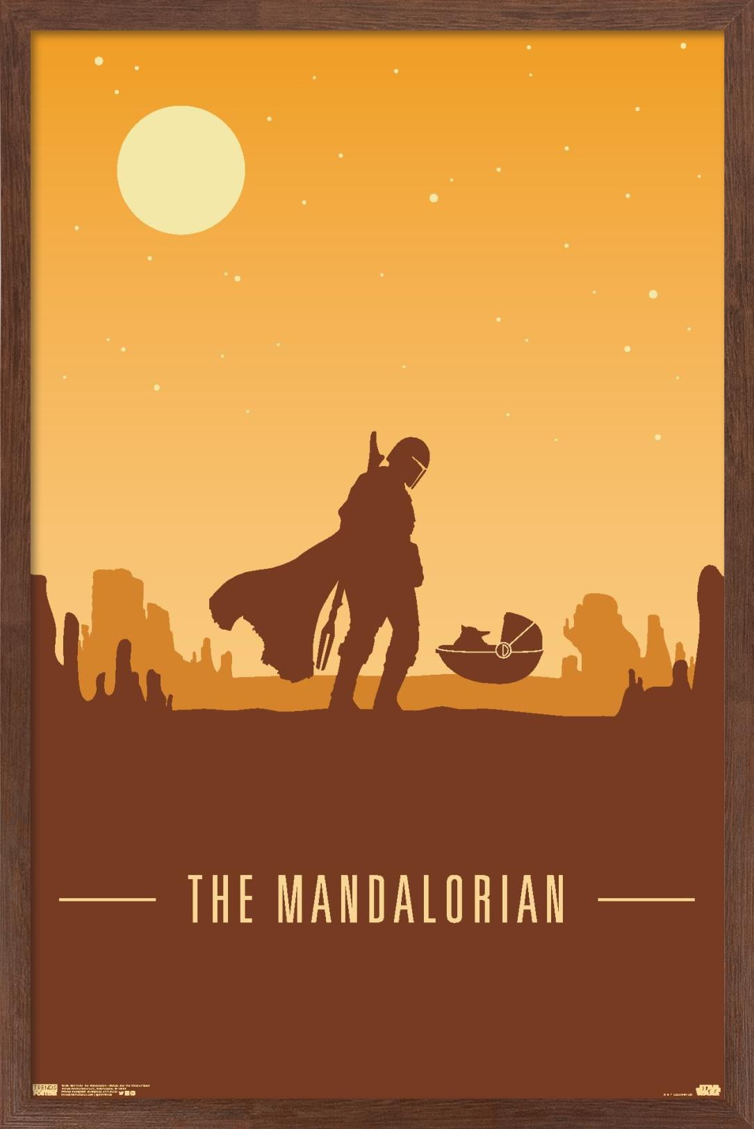 Star Wars: The Mandalorian - Mando and The Child At Dusk Wall Poster, 14.725" x 22.375", Framed