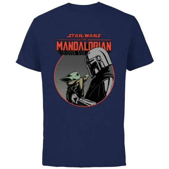Star Wars The Mandalorian Mando and the Child Retro - Short Sleeve Cotton T-Shirt for Adults - Customized-Navy