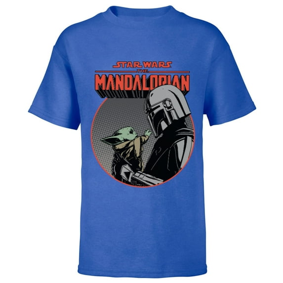 Star Wars The Mandalorian Mando and the Child Retro - Short Sleeve T-Shirt for Kids - Customized-Royal