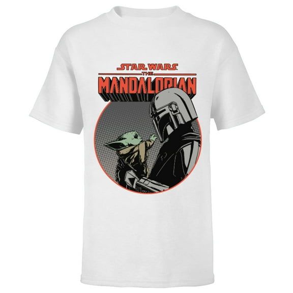 Star Wars The Mandalorian Mando and the Child Retro - Short Sleeve T-Shirt for Kids - Customized-White
