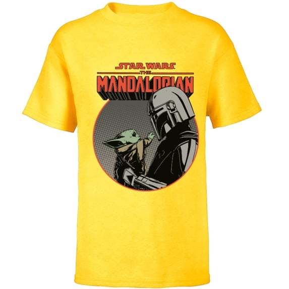 Star Wars The Mandalorian Mando and the Child Retro - Short Sleeve T-Shirt for Kids - Customized-Yellow