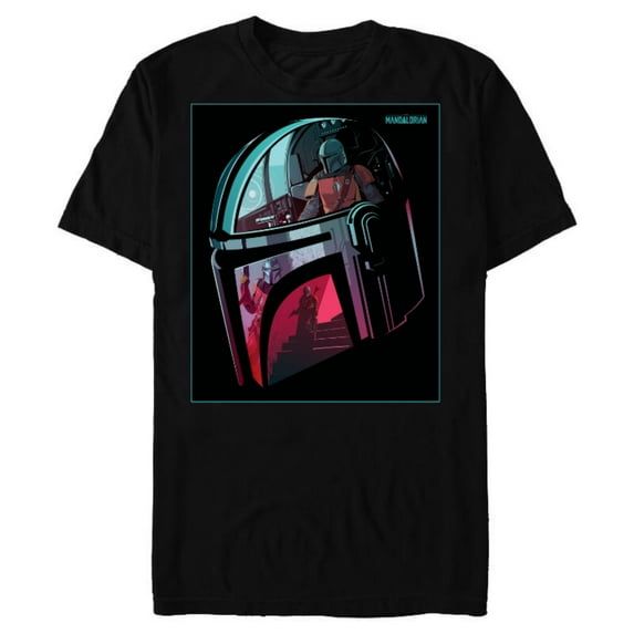 Star Wars The Mandalorian Neon Helmet - Short Sleeve Blended T-Shirt for Adults - Customized-Black