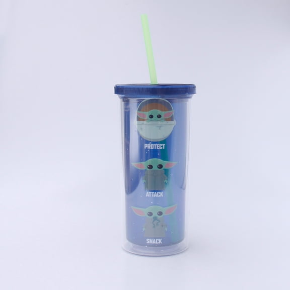 Star Wars: The Mandalorian - Protect Attack Snack 20oz Plastic Tall Cold Cup with Lid Straw, Blue