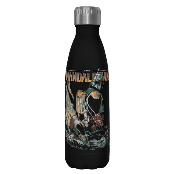Star Wars: The Mandalorian Retro Logo Stainless Steel Water Bottle Black 17 oz.