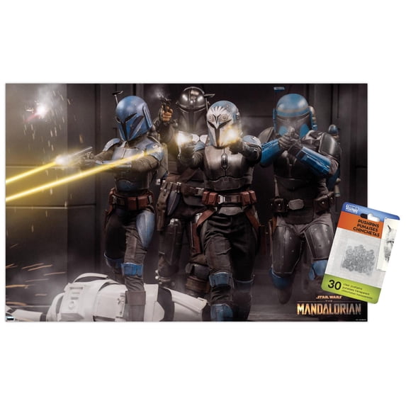Star Wars: The Mandalorian Season 2 - Battle Group Wall Poster with Pushpins, 14.725" x 22.375"