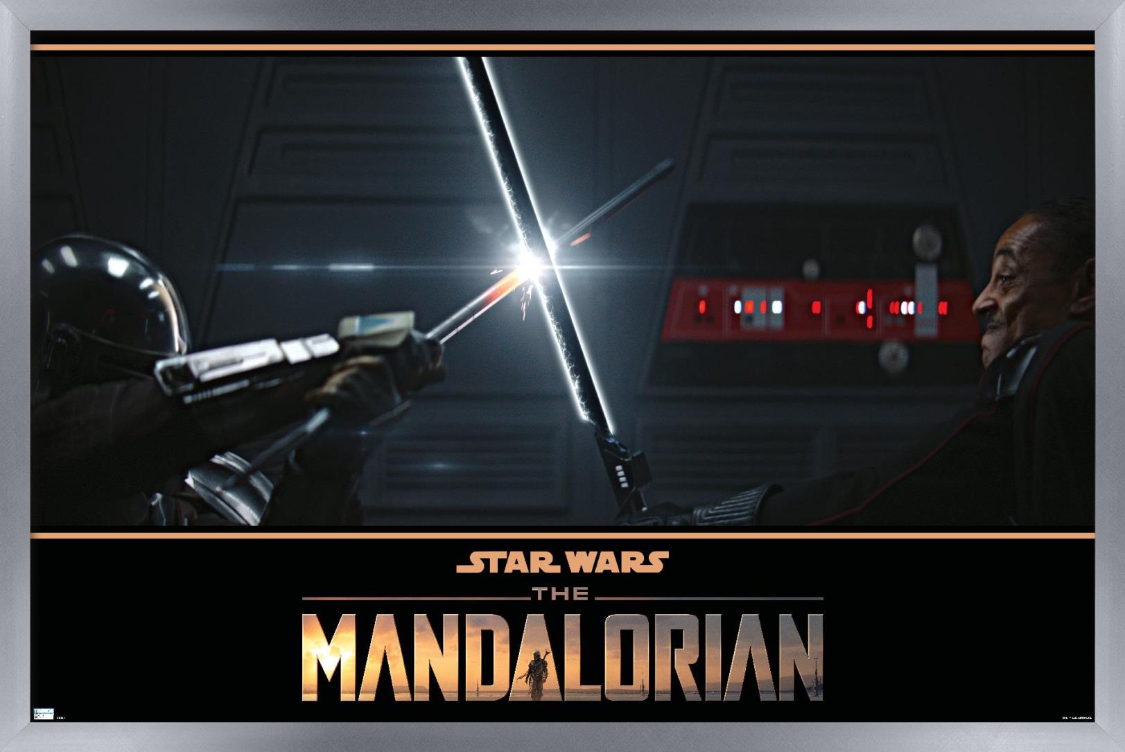 Star Wars: The Mandalorian Season 2 - Din Djarin vs. Moff Gideon Wall Poster, 14.725" x 22.375", Framed