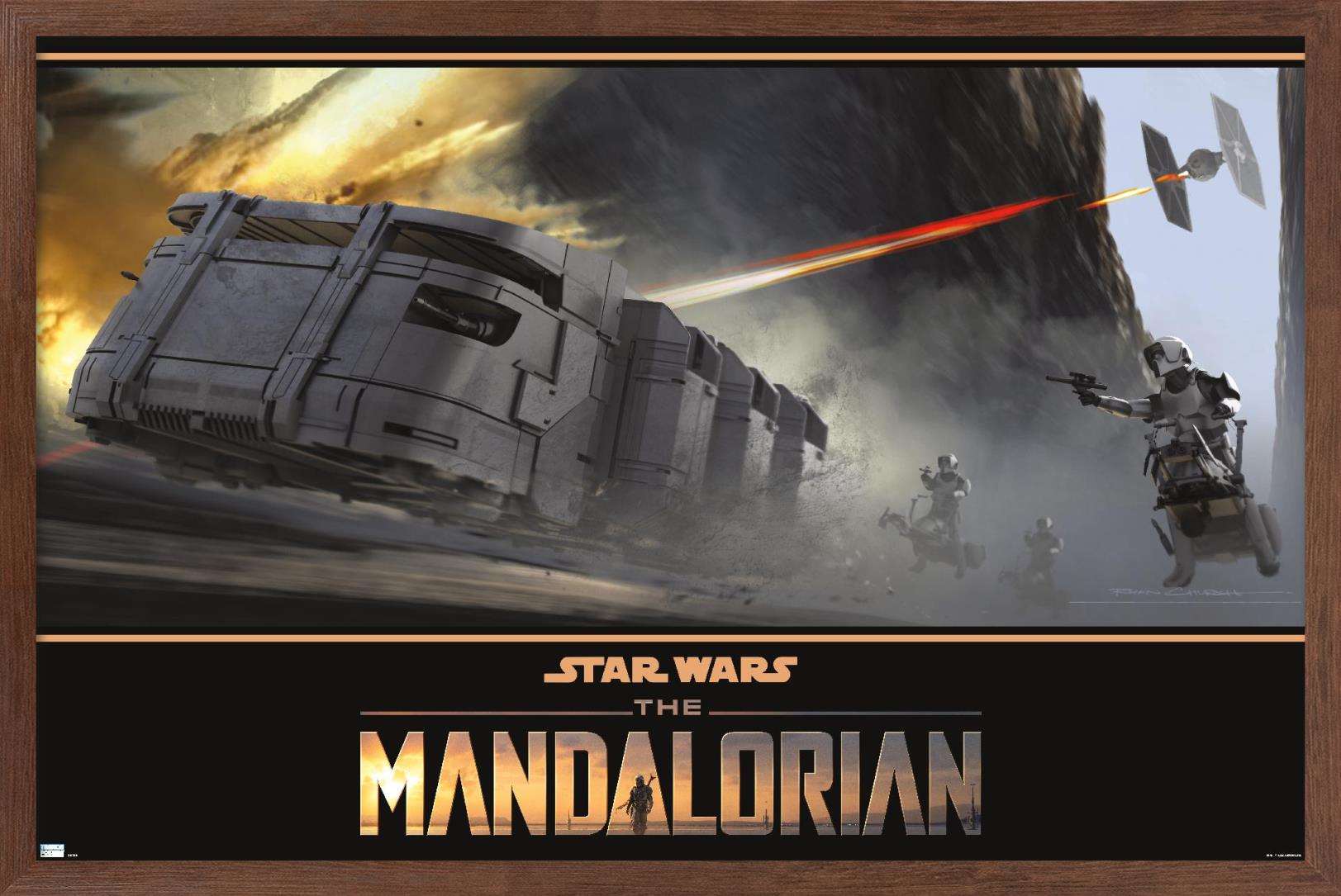 Star Wars: The Mandalorian Season 2 - TIE Fighter Battle Wall Poster, 14.725" x 22.375", Framed