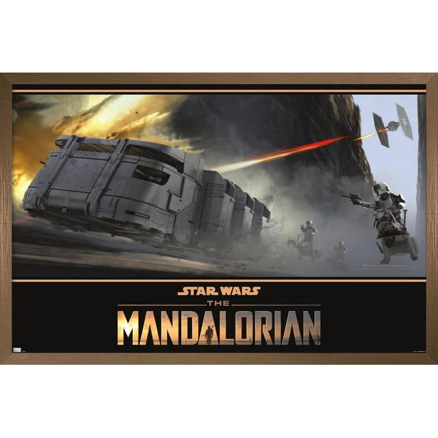 Star Wars: The Mandalorian Season 2 - TIE Fighter Battle Wall Poster, 14.725" x 22.375", Framed