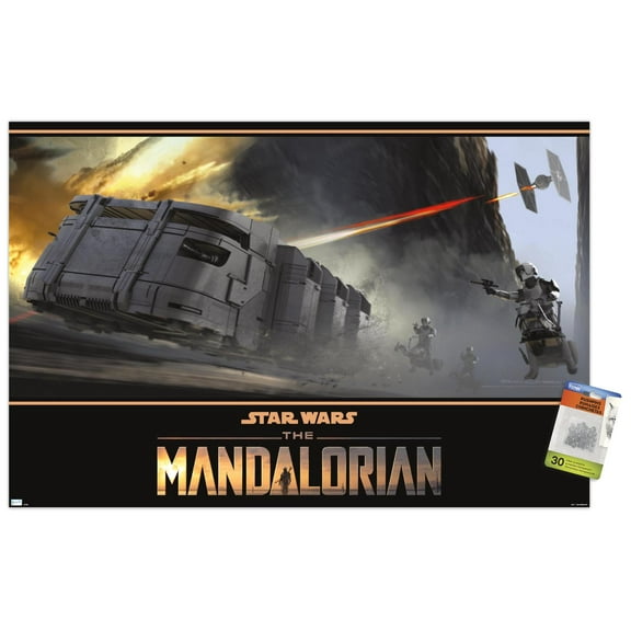 Star Wars: The Mandalorian Season 2 - TIE Fighter Battle Wall Poster with Pushpins, 22.375" x 34"
