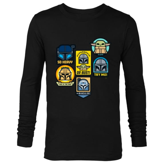 Star Wars The Mandalorian Season 3 Character Stickers Grogu - Long Sleeve T-Shirt for Men - Customized-Black