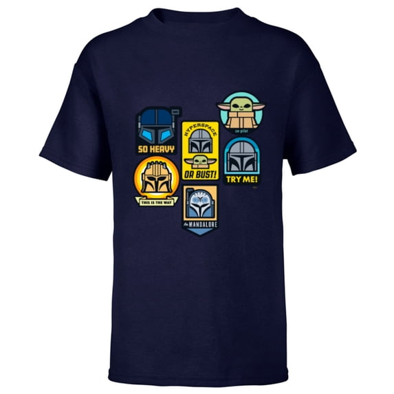 Star Wars The Mandalorian Season 3 Character Stickers Grogu - Short Sleeve T-Shirt for Kids - Customized-Navy