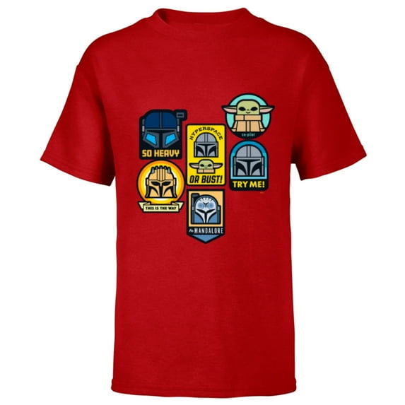 Star Wars The Mandalorian Season 3 Character Stickers Grogu - Short Sleeve T-Shirt for Kids - Customized-Red