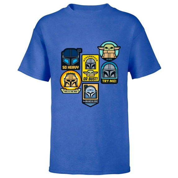 Star Wars The Mandalorian Season 3 Character Stickers Grogu - Short Sleeve T-Shirt for Kids - Customized-Royal