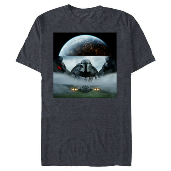 Star Wars The Mandalorian Season 3 Coruscant & Starfighters - Short Sleeve Blended T-Shirt for Adults - Customized-Navy Heather