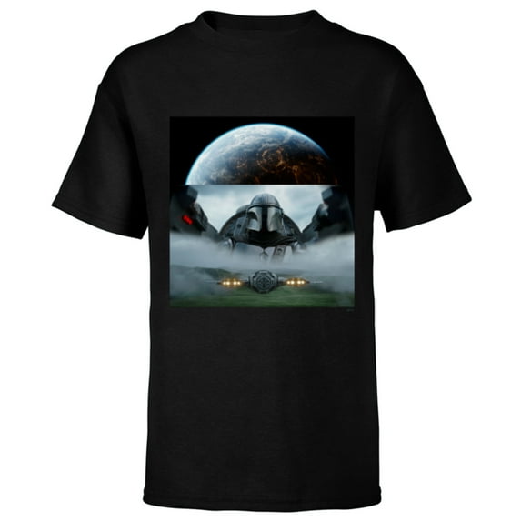 Star Wars The Mandalorian Season 3 Coruscant & Starfighters - Short Sleeve T-Shirt for Kids - Customized-Black