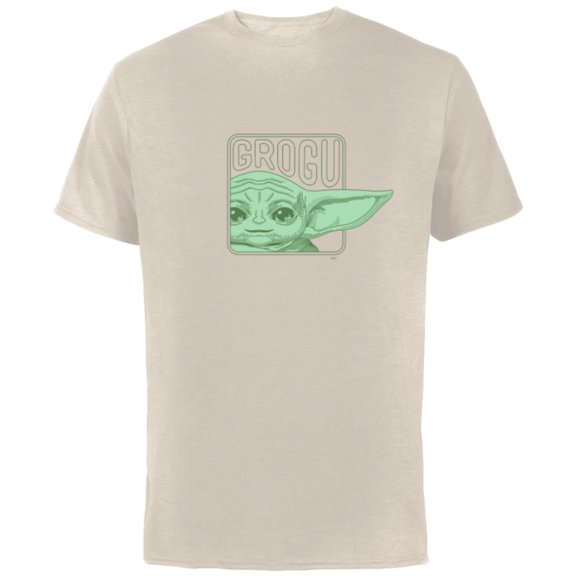 Star Wars The Mandalorian Season 3 Grogu Face with Name - Short Sleeve Cotton T-Shirt for Adults - Customized-Natural