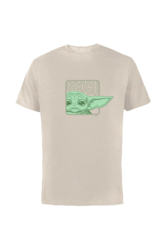 The Mandalorian Season 3 Grogu Face with Name - Short Sleeve Cotton T-Shirt for Adults - Customized-Natural