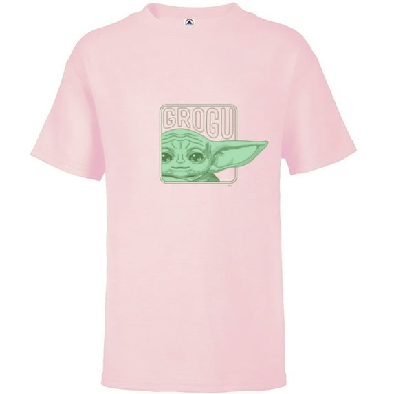 Star Wars The Mandalorian Season 3 Grogu Face with Name - Short Sleeve T-Shirt for Kids - Customized-Soft Pink