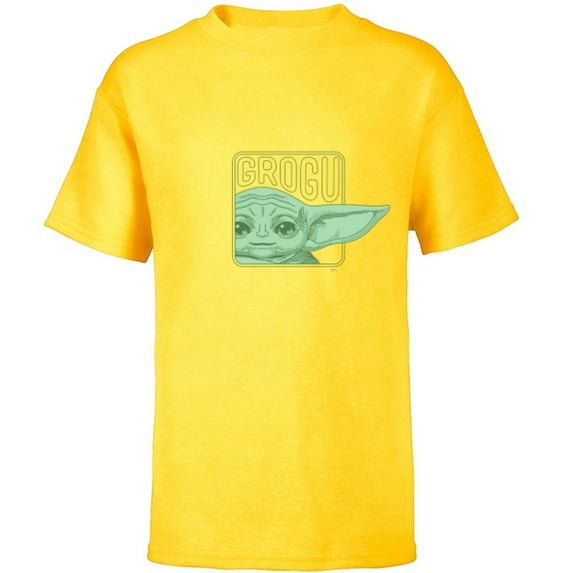 Star Wars The Mandalorian Season 3 Grogu Face with Name - Short Sleeve T-Shirt for Kids - Customized-Yellow
