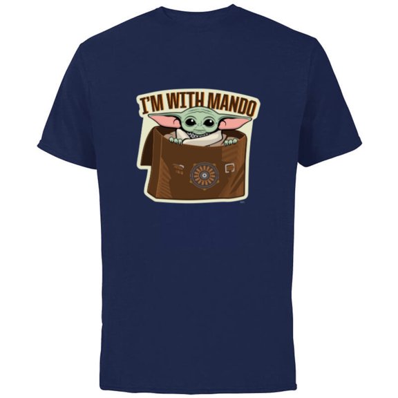 Star Wars The Mandalorian Season 3 Grogu I’m With Mando - Short Sleeve Cotton T-Shirt for Adults - Customized-Navy