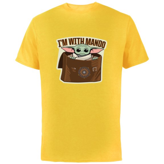 Star Wars The Mandalorian Season 3 Grogu I’m With Mando - Short Sleeve Cotton T-Shirt for Adults - Customized-Yellow