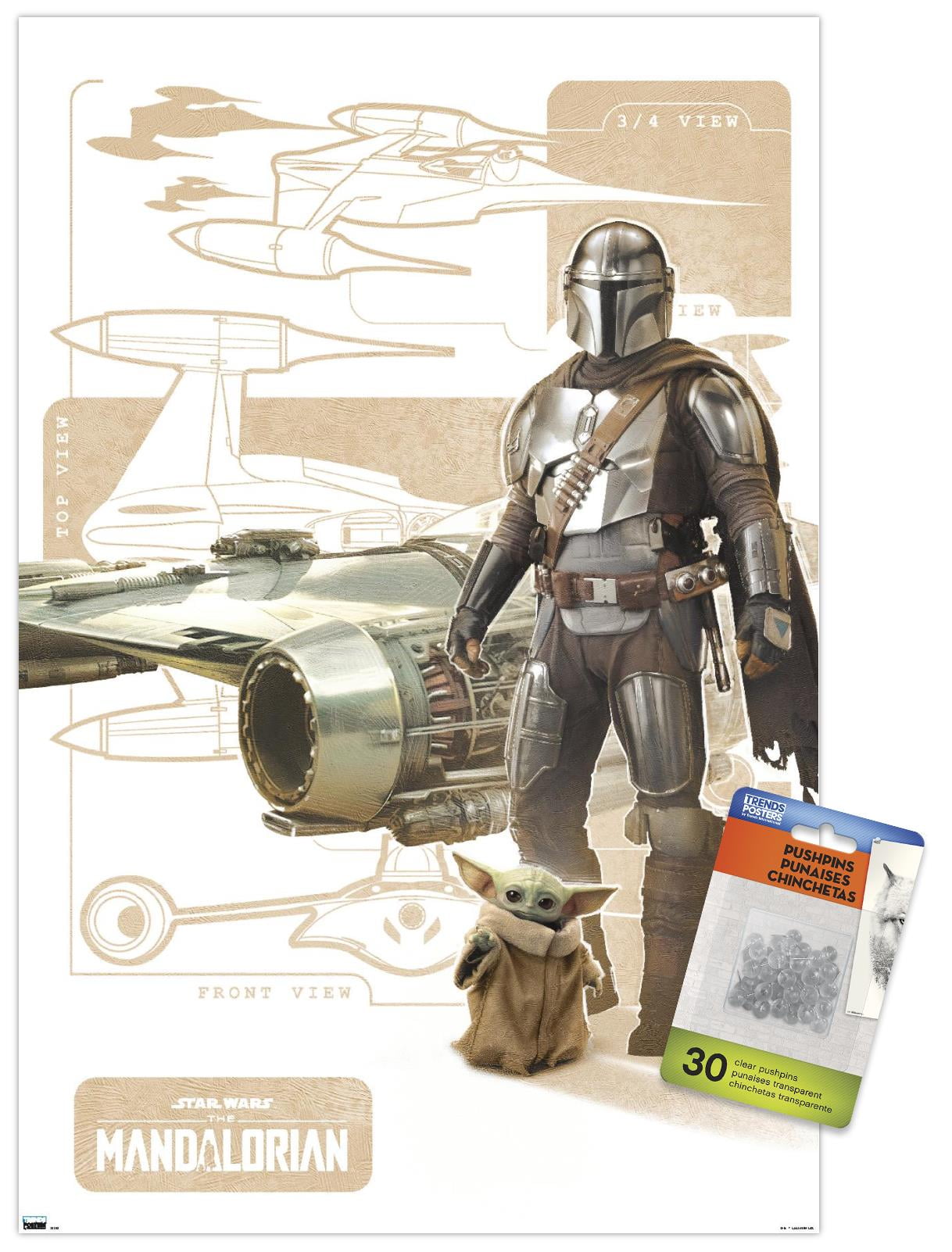 Star Wars: The Mandalorian Season 3 - N1 Starfighter Wall Poster with Push Pins, 14.725" x 22.375"