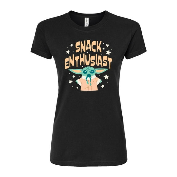 Star Wars - The Mandalorian Snack Enthusiast Grogu  - Juniors Fitted Short Sleeve Graphic T-Shirt